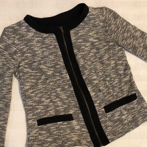 ... Cardigan, tweed fabric, sz S, gold thread